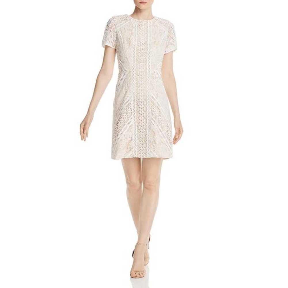 Eliza J White Lace Short-Sleeve Midi Dress
